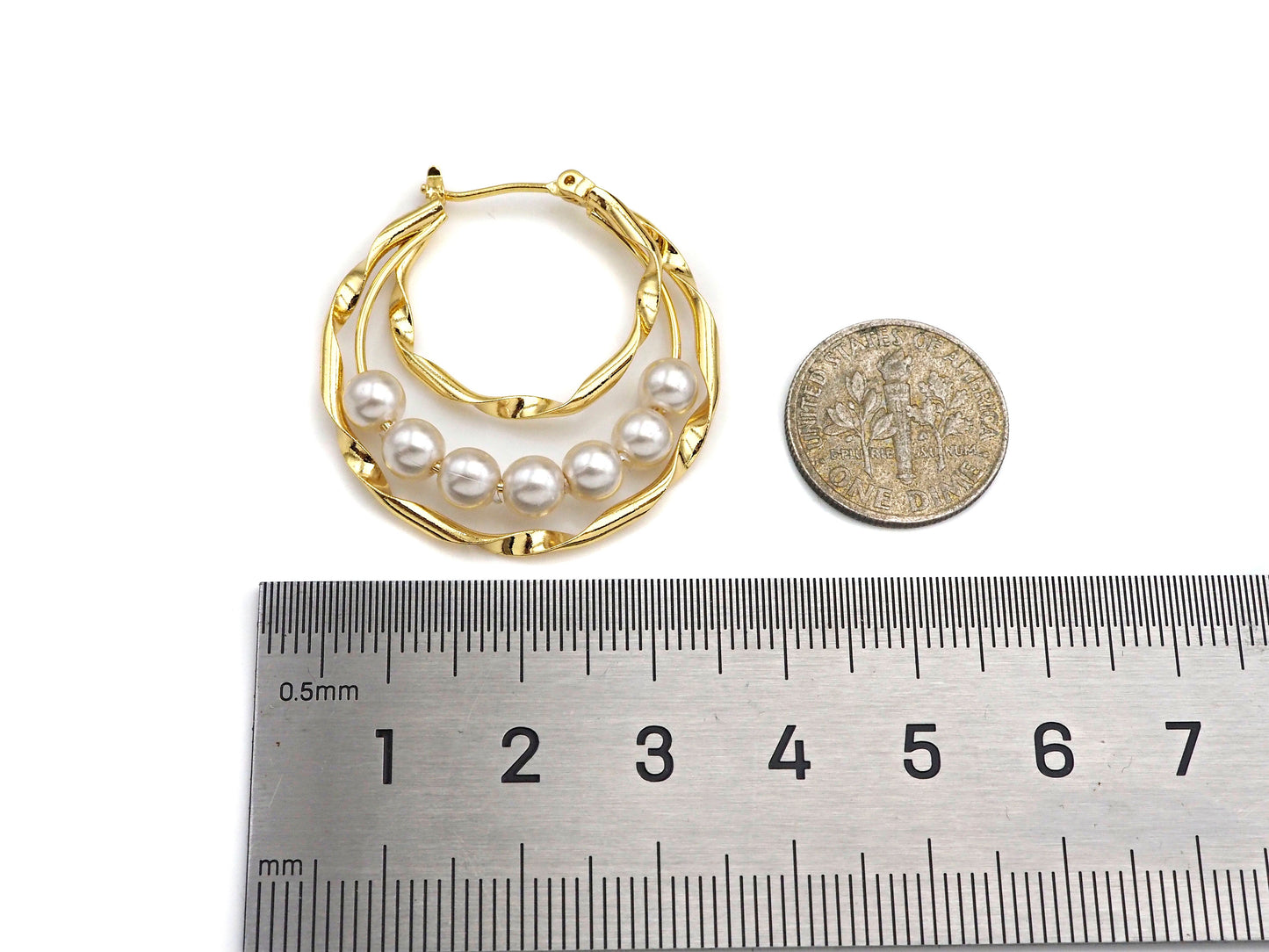 Gold Hoop Pearl Earrings, Sku#J298