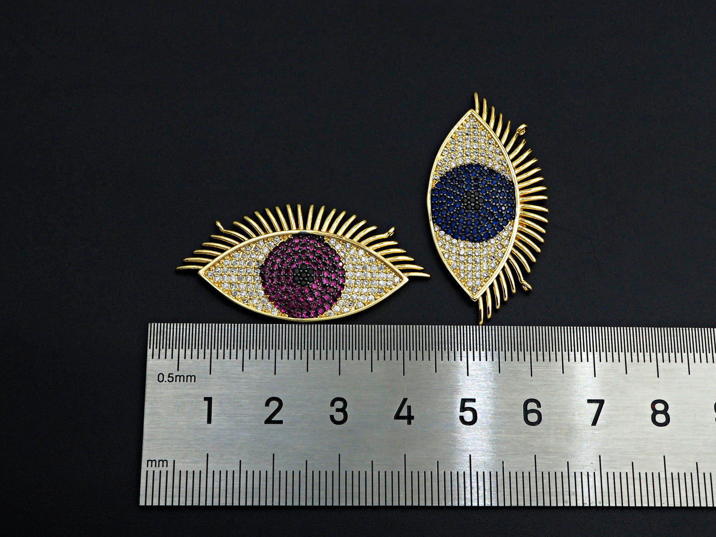 CZ Micro Pave Cobalt/Fuchsia/Green Evil Eye Pendant, SKU#F1134C