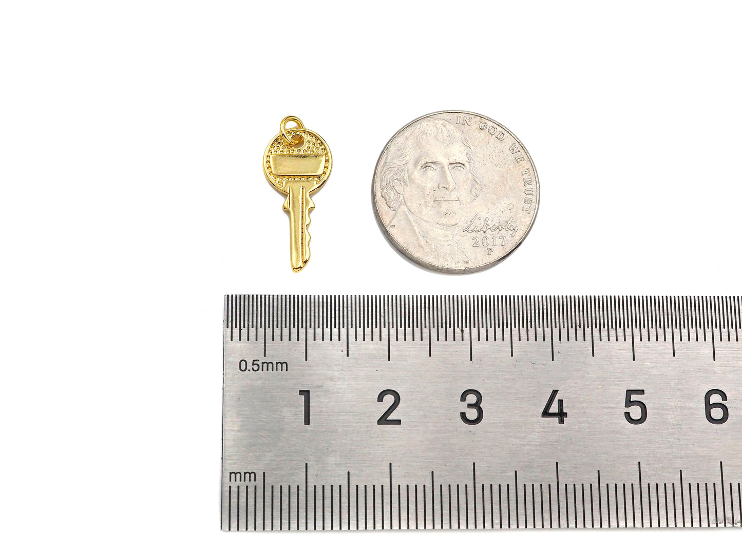 18K Gold Key Shape Pendant, Gold Charm, SKU#FH162