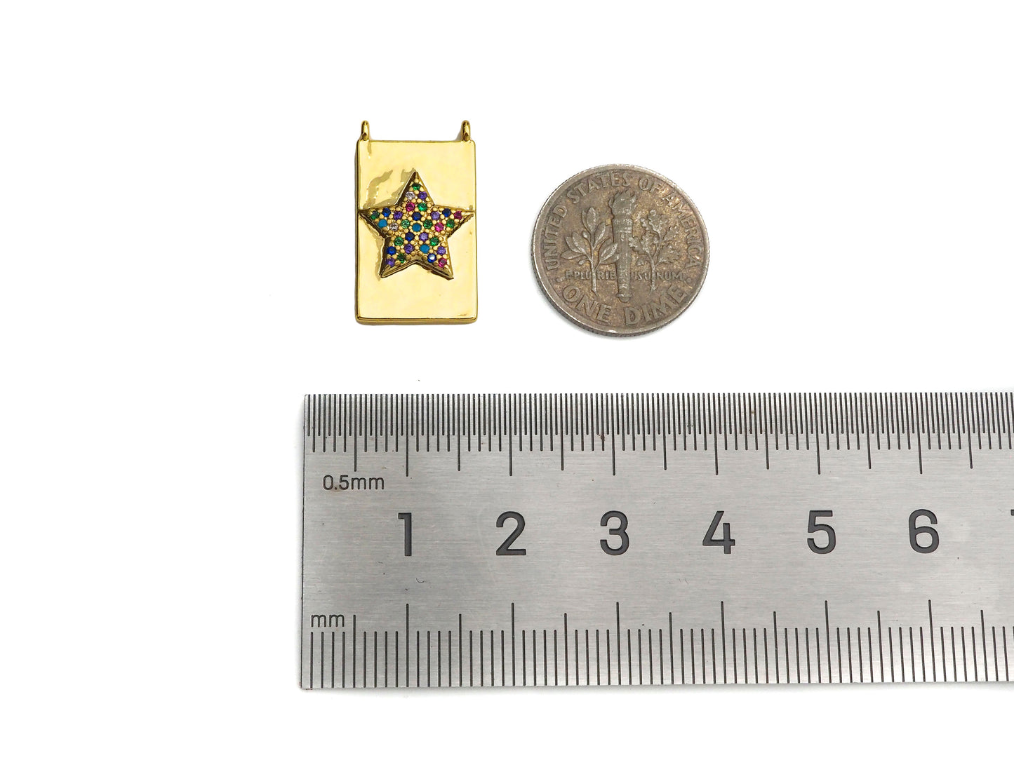 Colorful CZ Micro Pave Heart Cross Star On Rectangle Charms, Dainty Charms Pendant, Rectangle Necklace Pendant, 12x21mm, Sku#F1345