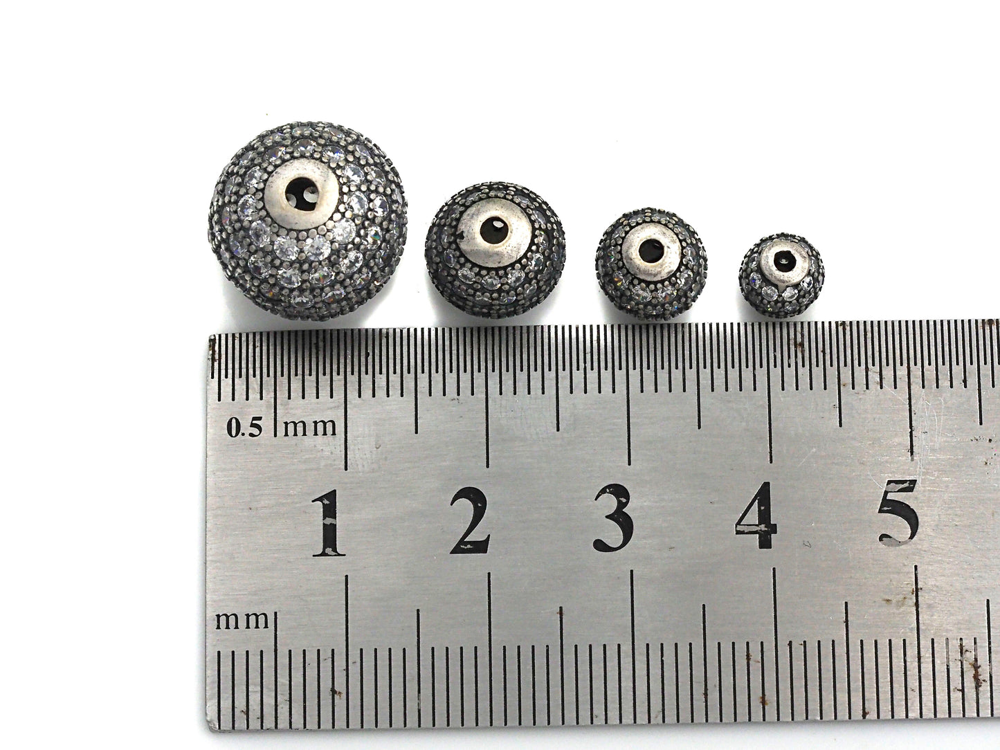 Rhodium CZ Micro Pave Round Ball Bead, 6mm/8mm/10mm/12mm, Cubic Zirconia Pave Beads, Antique Silver Shamballa beads, sku#X129