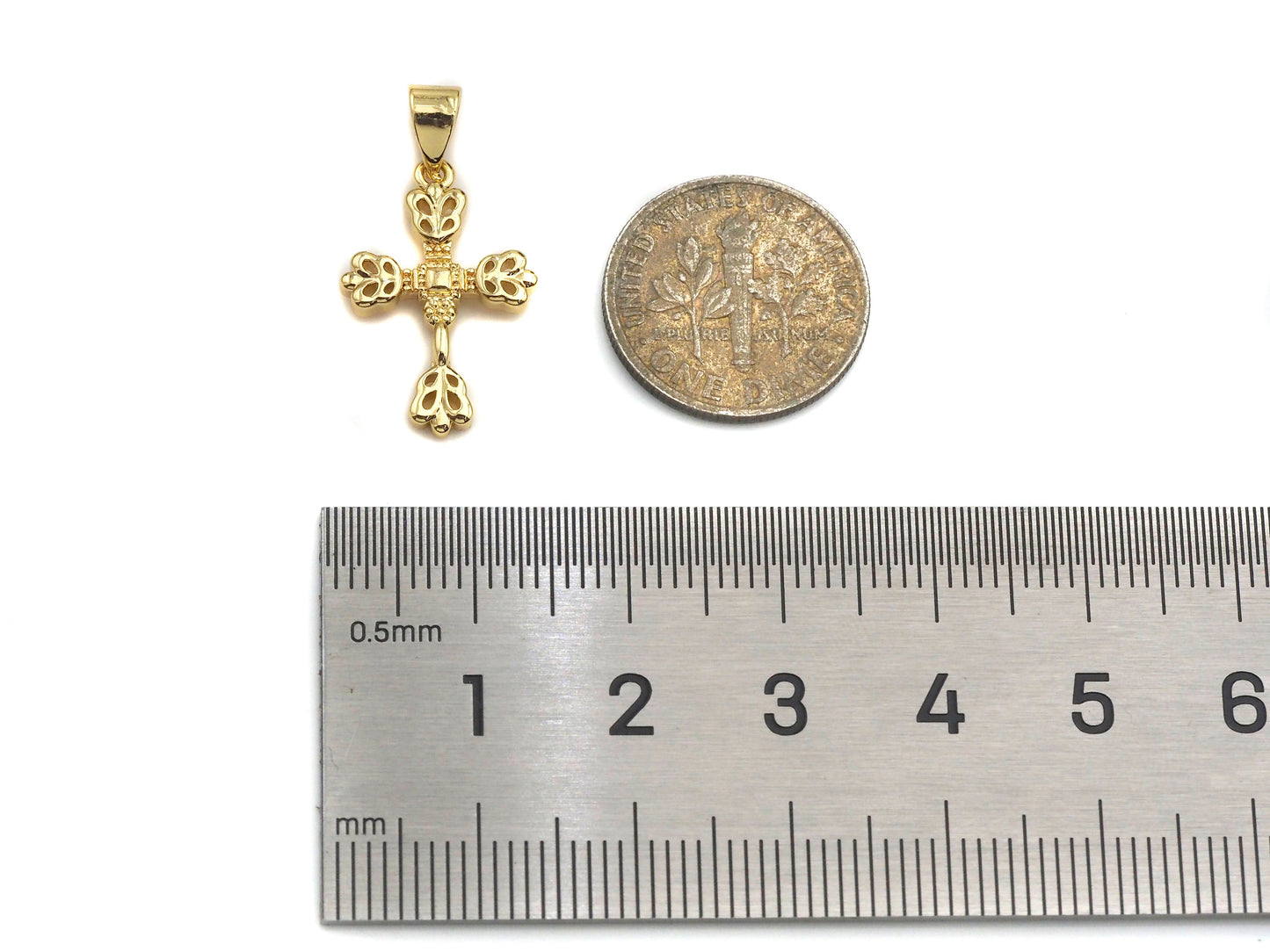 18k Dainty Gold Flower Cross Shape Charms, Dainty Charms, Sku#F1300