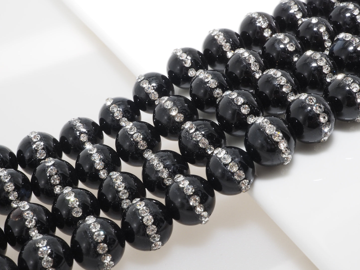 6mm/8mm/10mm/12mm Round Black Onyx with rhinestone inlaid, Natural Gemstone Beads, 15.5inch Full strand, SKU#V18