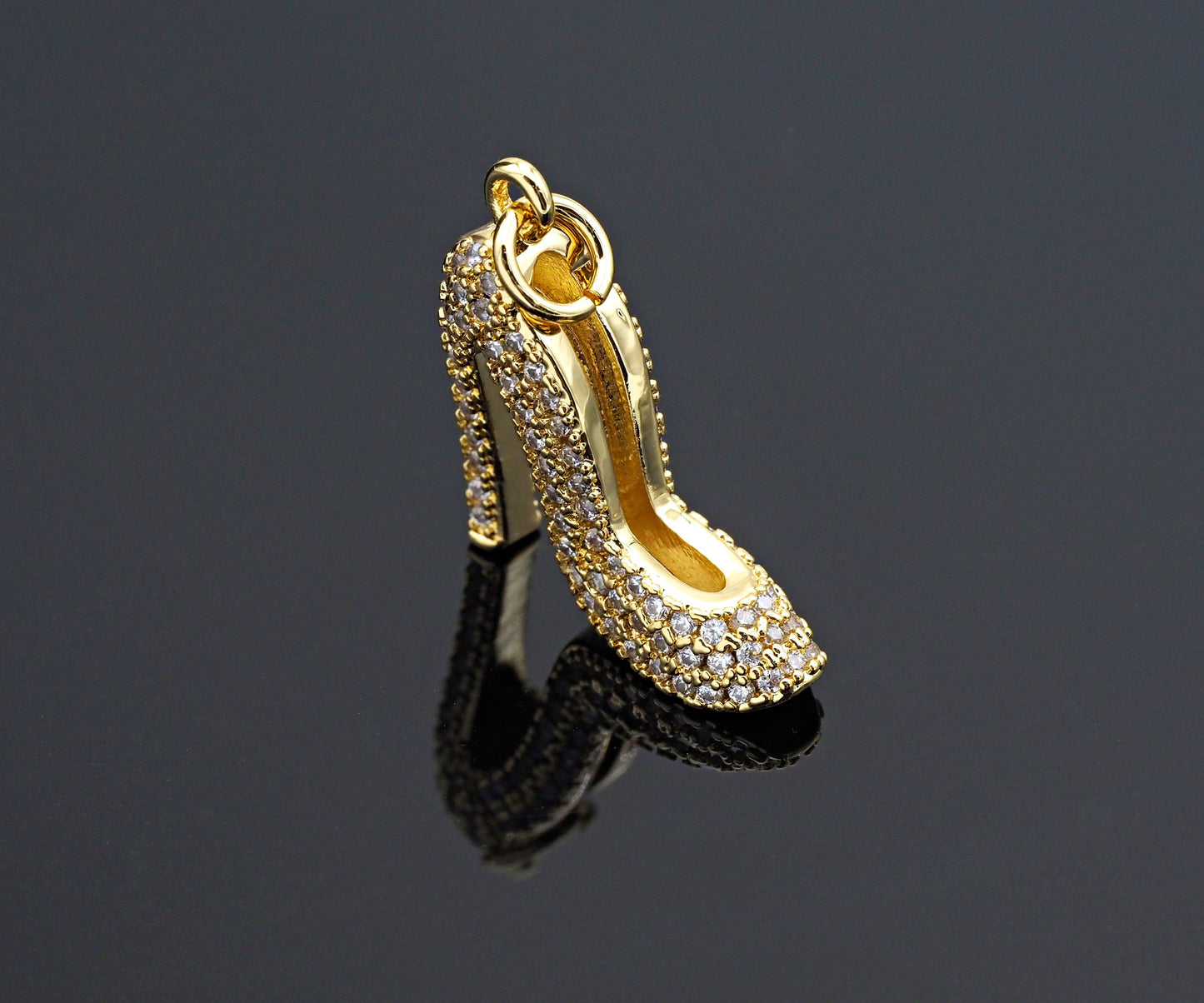 CZ Micro Pave High-heel Shoes Shape Charm/Pendant, 18x17x6mm, sku#F1265C