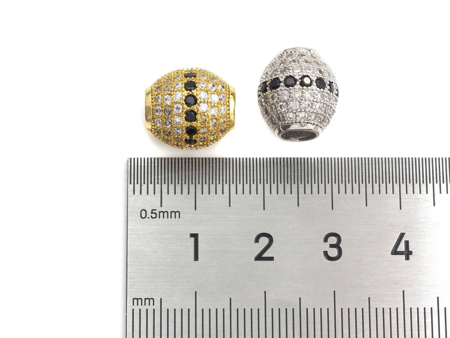 CZ Micro Pave Oval Spacer Beads with Clear/Black CZ for Bracelet/Necklace, Cubic Zirconia Beads, Bracelet Beads, 12x13mm,sku#Z1048