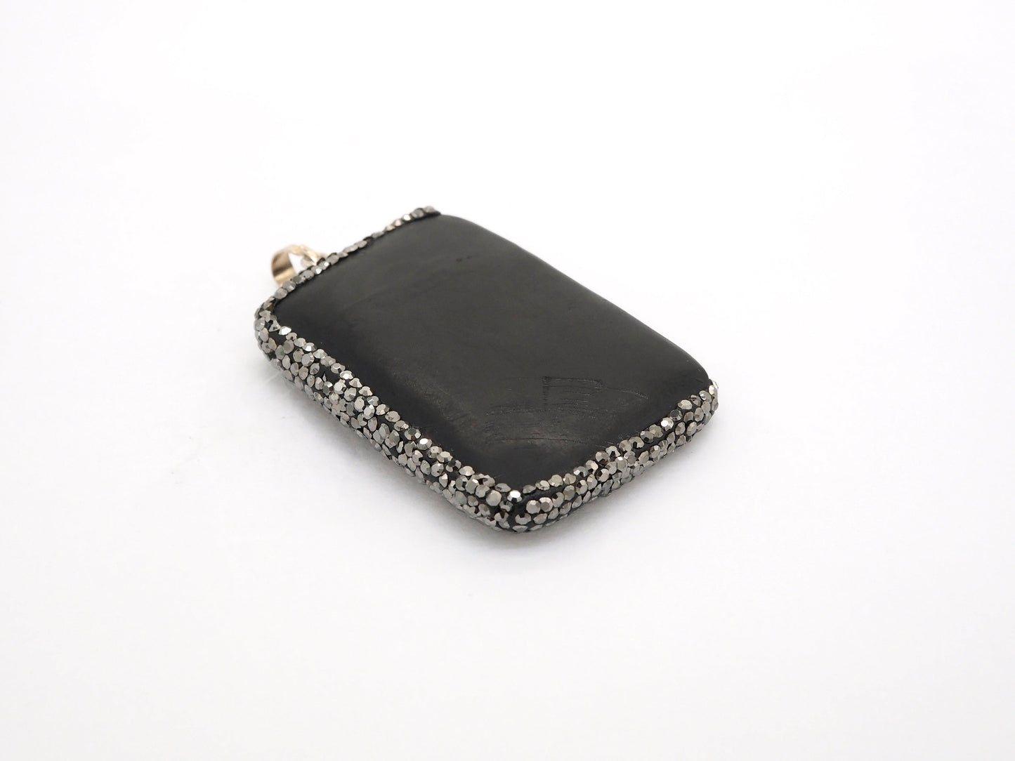 Rare Large Size Black Obsidian Buddha Head Pendant, Pave Crystal Rhinestone Encrusted Buddha Pendant,37x52x10mm,sku#V21
