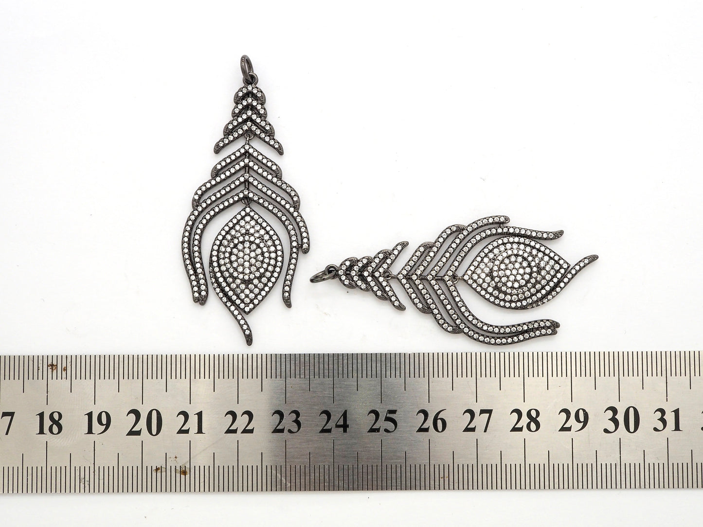 Large CZ Micro Pave Black Feather Pendant with Evil Eye Beads,Cubic Zirconia pave Charm, Focal Pendant, 27x59mm,sku#F526