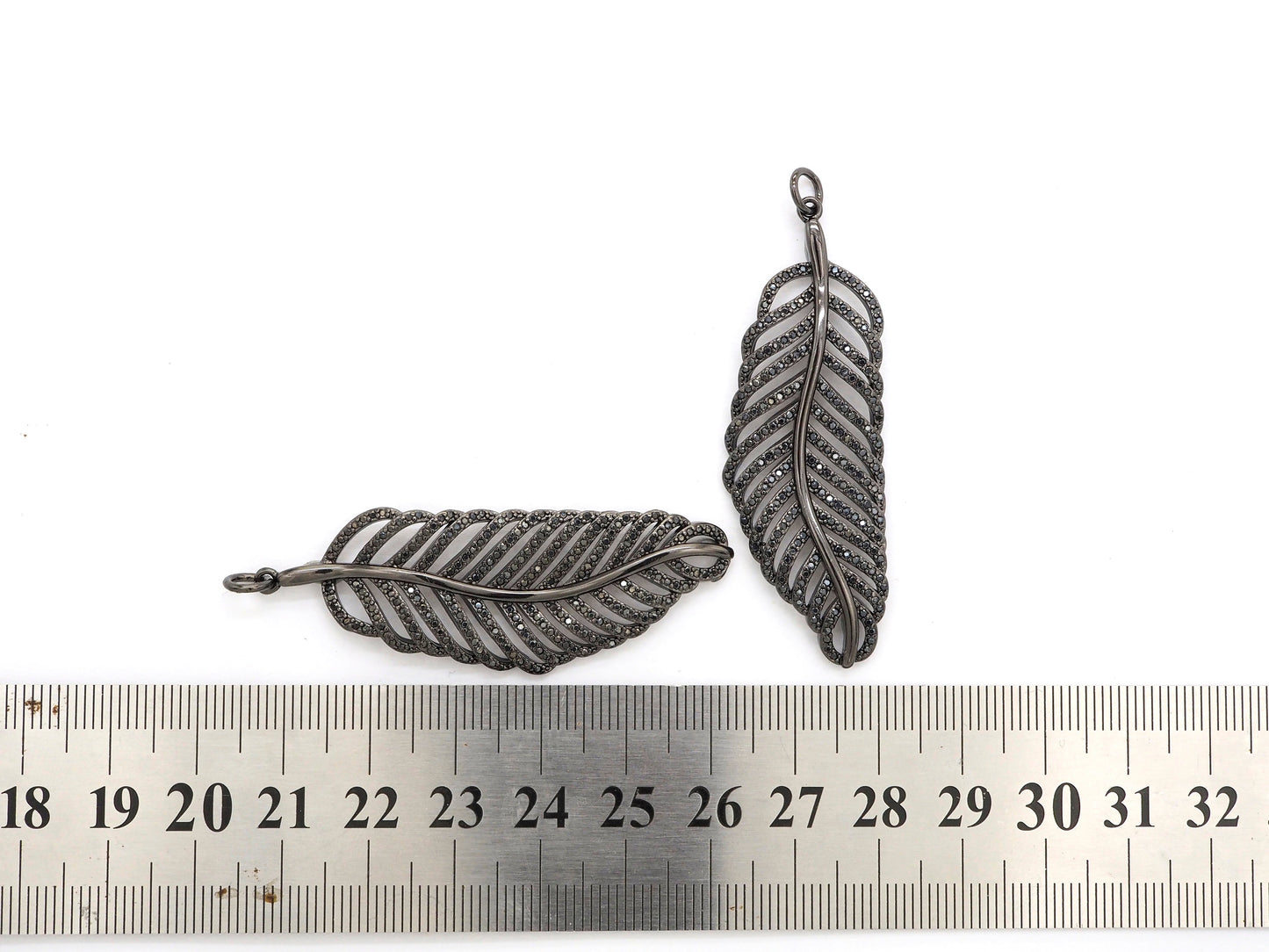 Black CZ Pave On Black Micro Pave Feather/Leaf Pendant/Charm,Cubic Zirconia Pendant,Fashion Jewelry Findings, 19x57mm, sku#F535