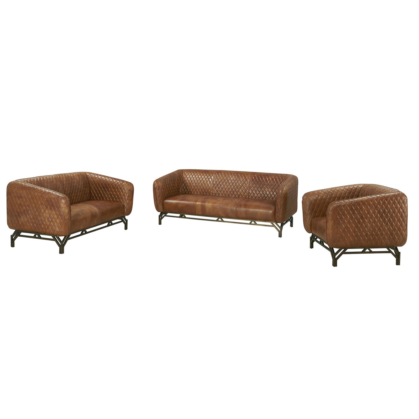 Vincent Industrial Modern Sofa - Light Brown Leather