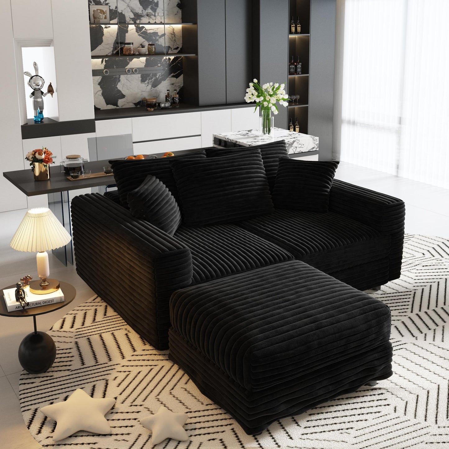 Plush Corduroy 3-Seat Sofa, Modern Comfy Upholstered Couch