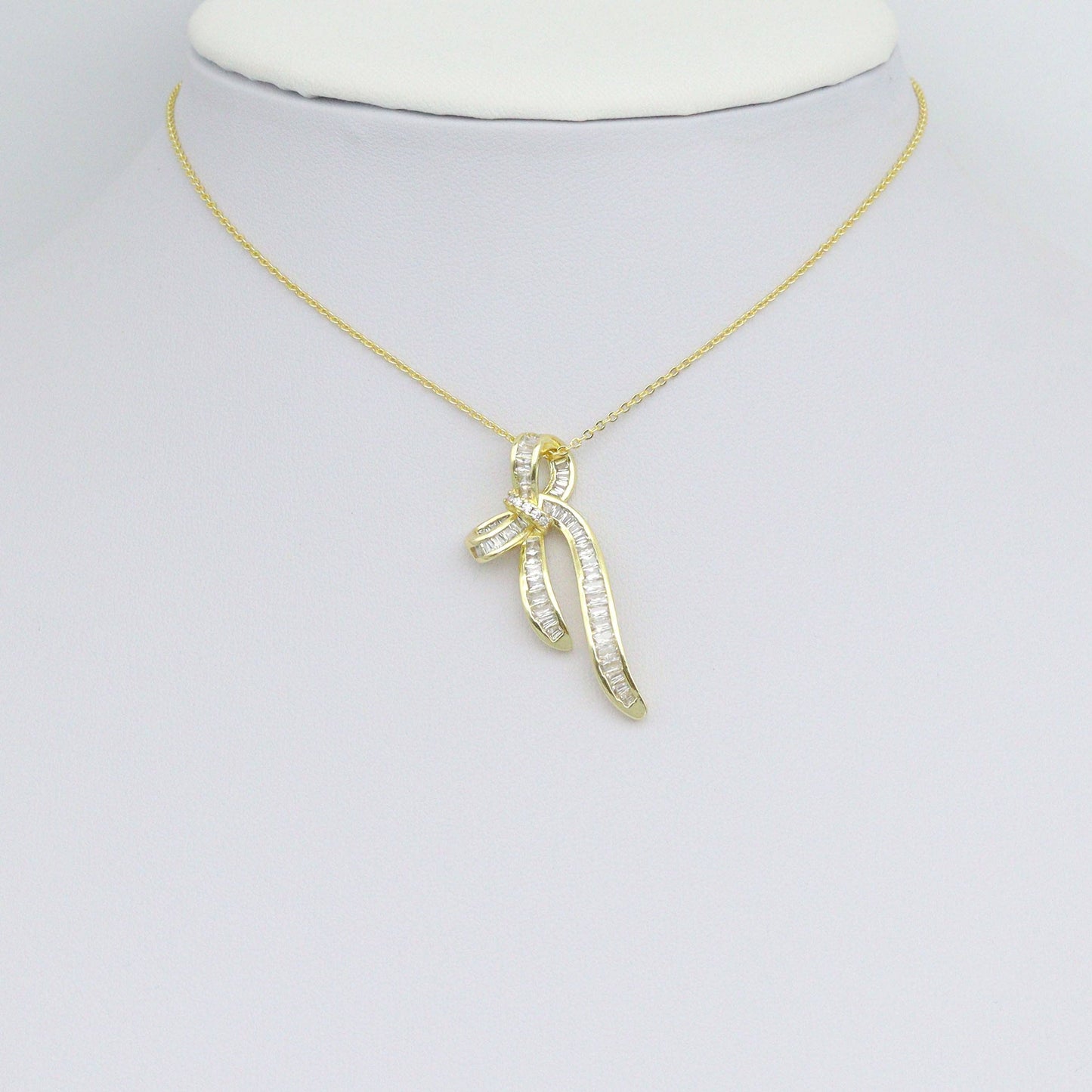 Baguette CZ Gold Bow Charm Pendant, Sku#LK1087