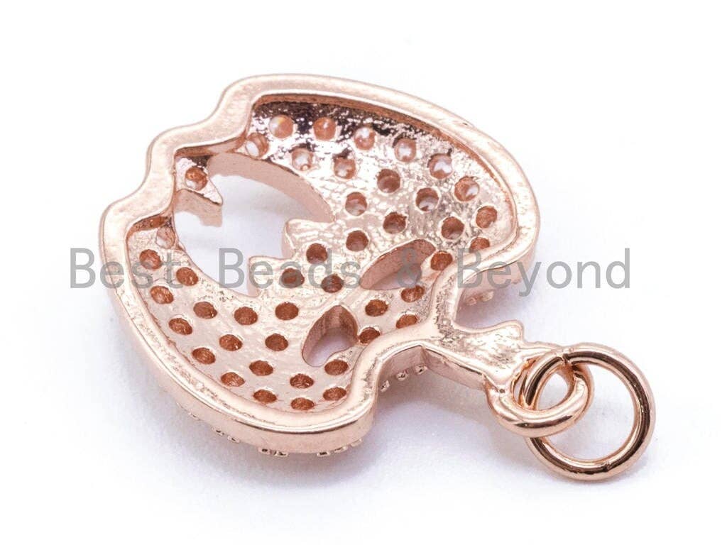 CZ Micro Pave Scary Pumpkin Charm, Cubic Zirconia Hollow Skull Charm,Halloween Pave Jewelry Findings, sku#F138