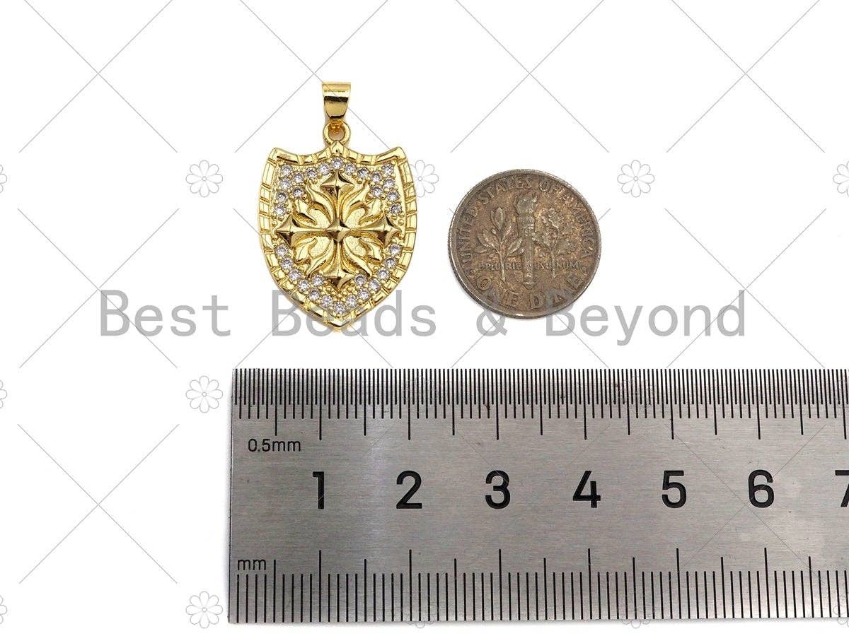 CZ Micro Pave Cross On Shield Shape Pendant/Charm,Cubic Zirconia Charm, Necklace Bracelet Charm Pendant,19x26mm, Sku#LK189