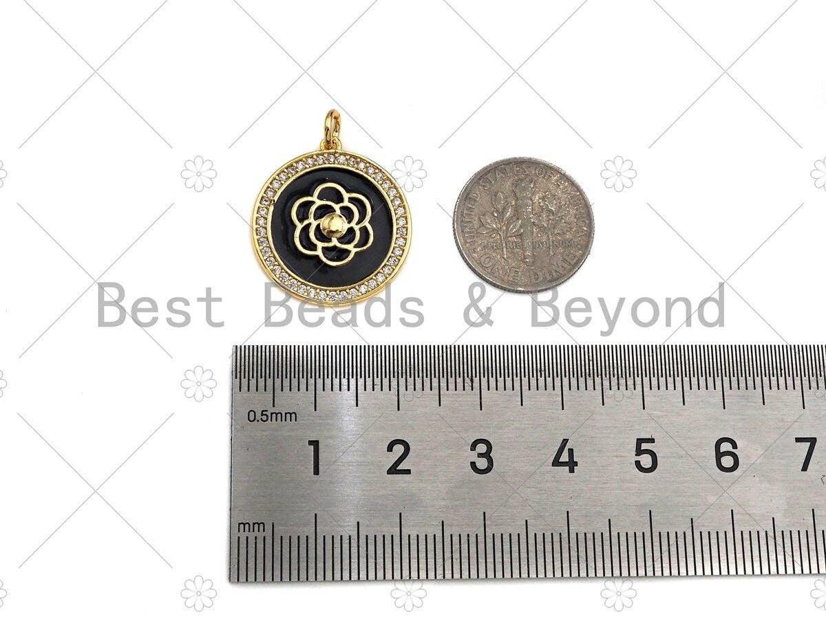 Colorful Enamel Pave Rose Flower On Round Coin Pendant/Charm, Sku#L439