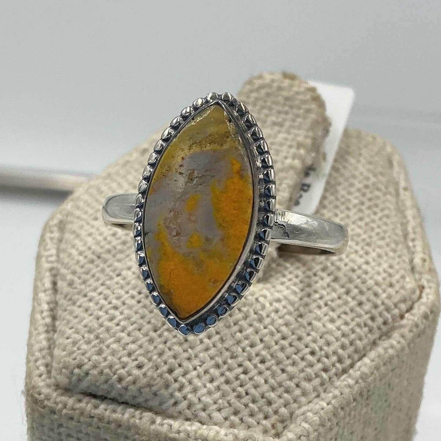 Sterling Silver Bezeled Marquise Bumblebee Jasper Ring - Size 10 - Joy, Strength, & Personal Power