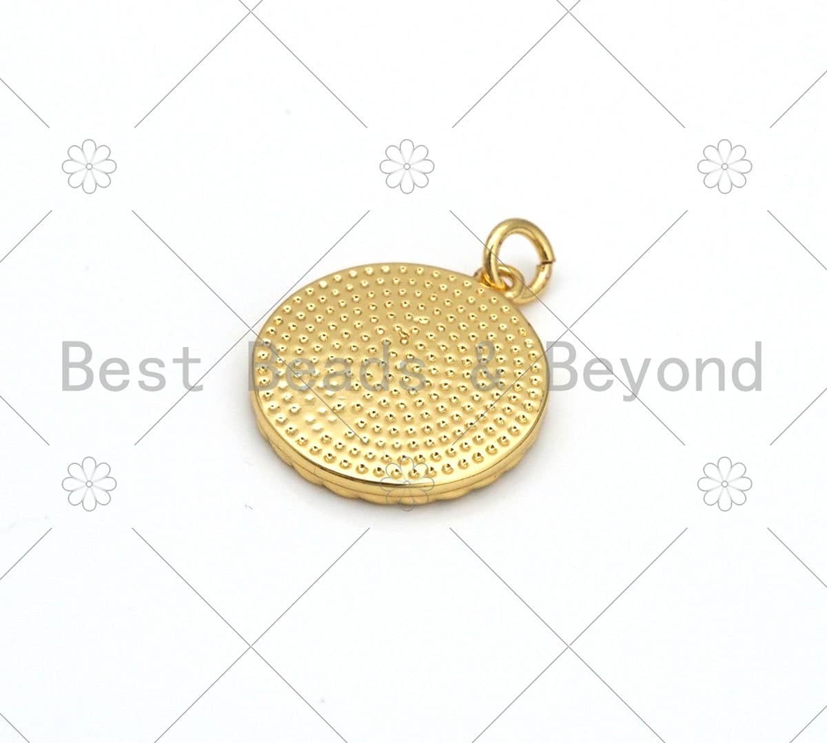 Gold Cowire Shell On Colorful Enamel Round Coin Shape Pendant, Sku#L623