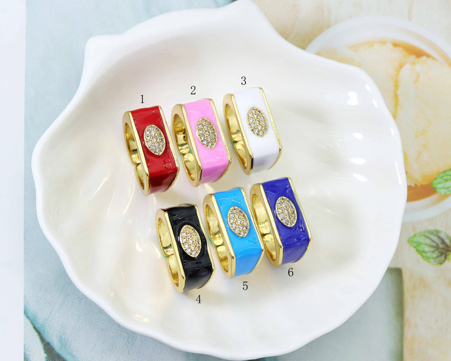 CZ Enamel Evil Eye Band Ring, Sku#JL101
