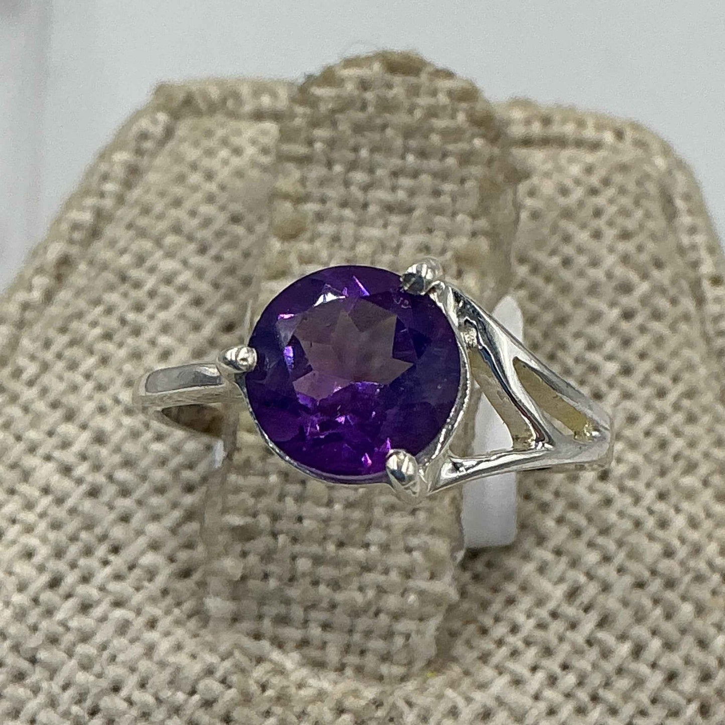 Sterling Silver Asymmetrical Banded Amethyst Ring – Size 5 – Calm, Intuition & Spiritual Protection