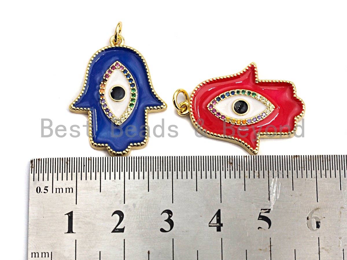 Enamel Colorful Evil eye On Hamsa Hand Pendant,CZ Micro Pave Oil Drop pendant,Enamel pendant,Enamel Jewelry,21x28mm,sku#F971