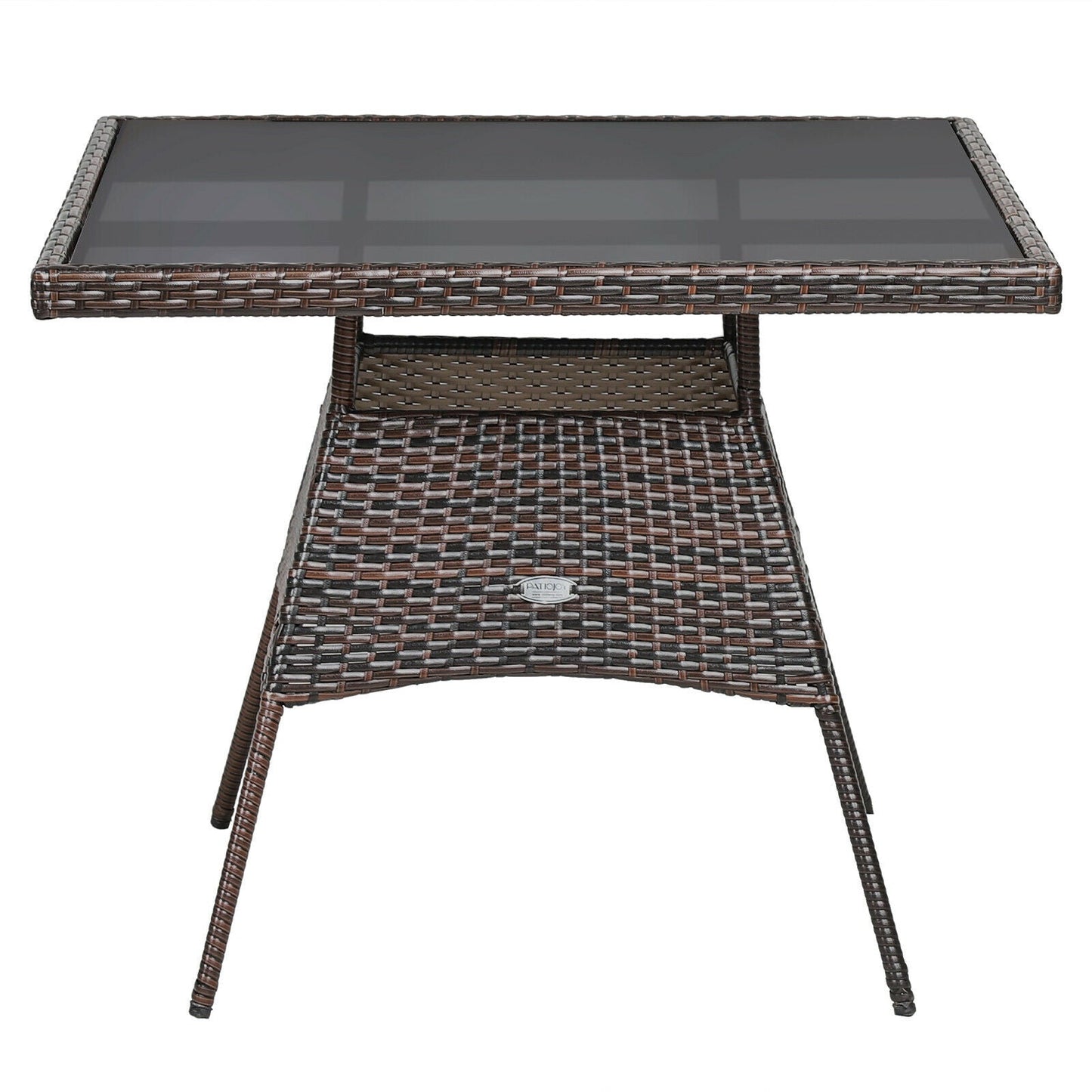 5 Pieces Patio Rattan Dining Furniture Set with Arm Chair and Wooden Table Top