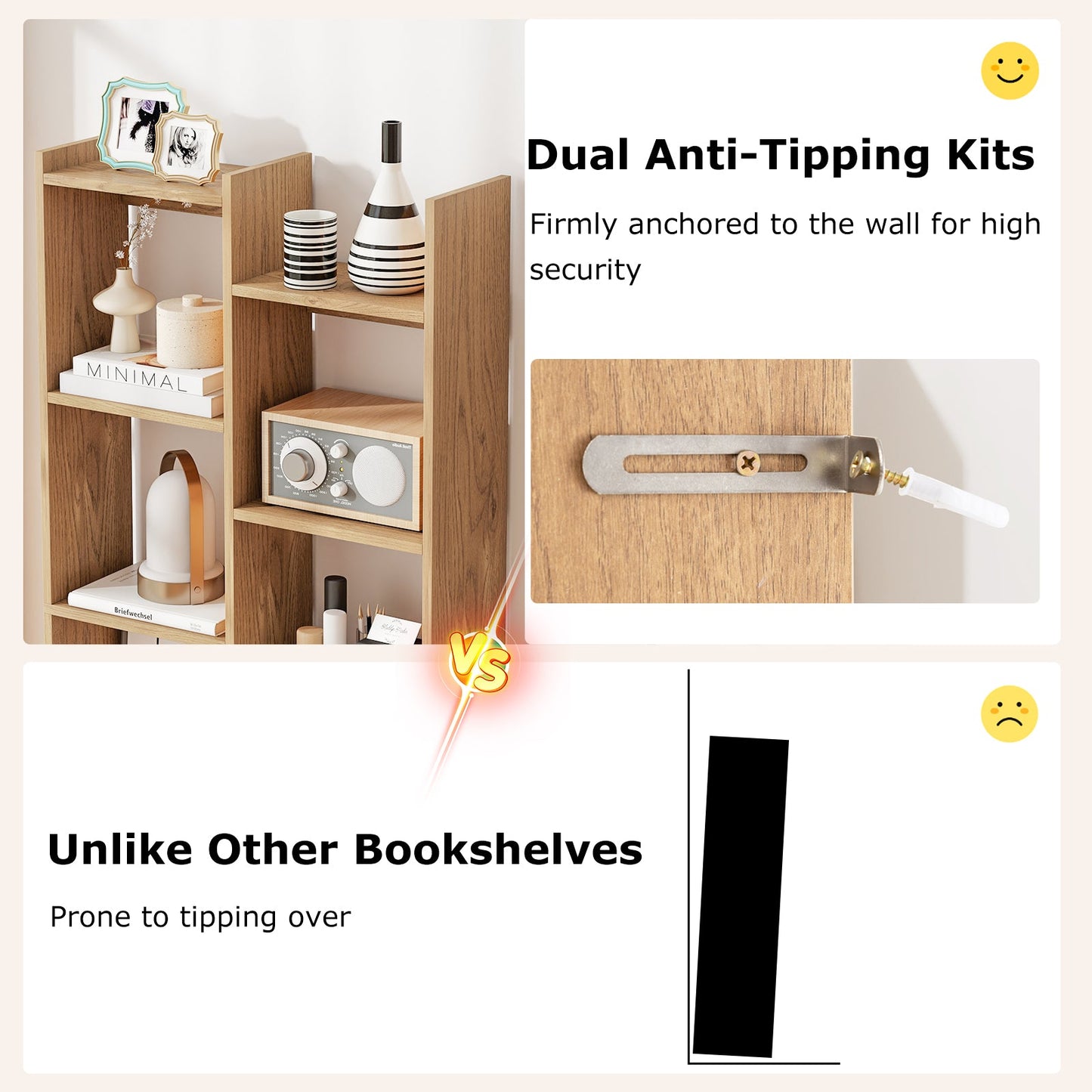 11-Tier Modern Book Organizer Bookcase with Anti-Tipping Kits