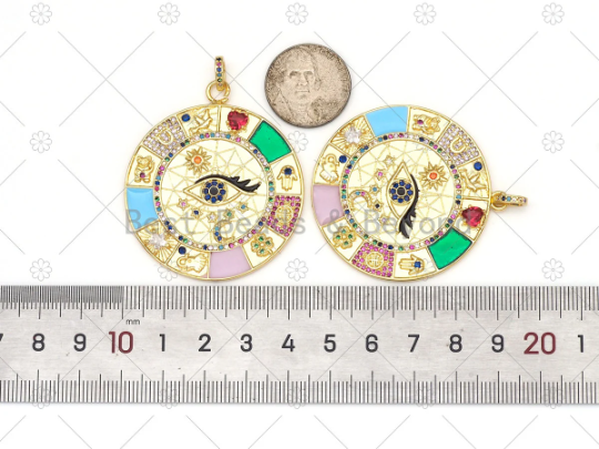 CZ Evil Eye Enamel Charm, 44x48mm,Sku#LK459