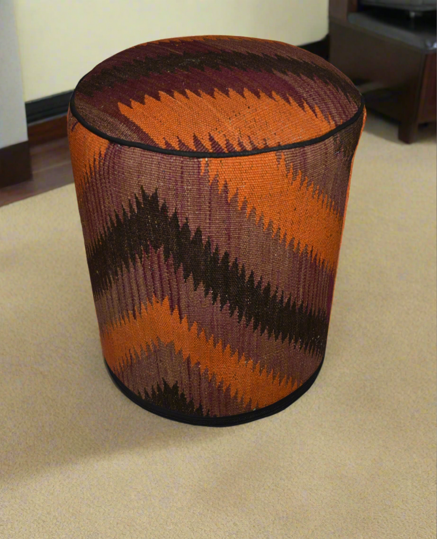 One of a Kind Kilim Rug Pouf Ottoman foot stool - #122