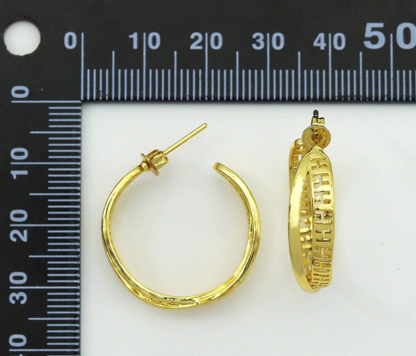 Gold Double Round Ring Huggie Earrings, Sku#J353