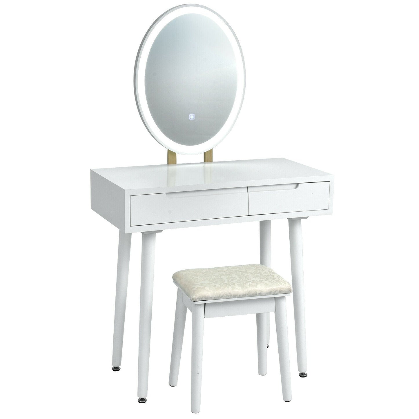 Touch Screen Vanity Makeup Table Stool Set with Lighted Mirror-White