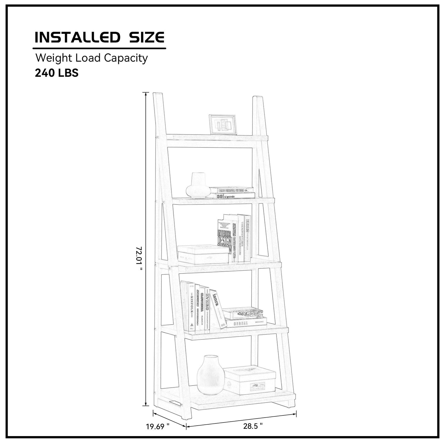 5-Tier Shelves with Rubber Wood Frame