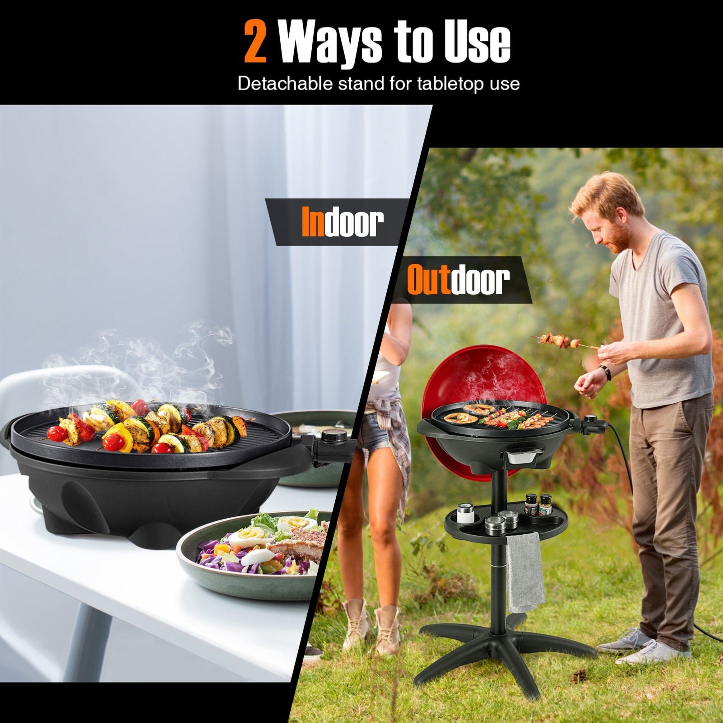 1350 W Outdoor Electric BBQ Grill with Removable Stand Easy to Install