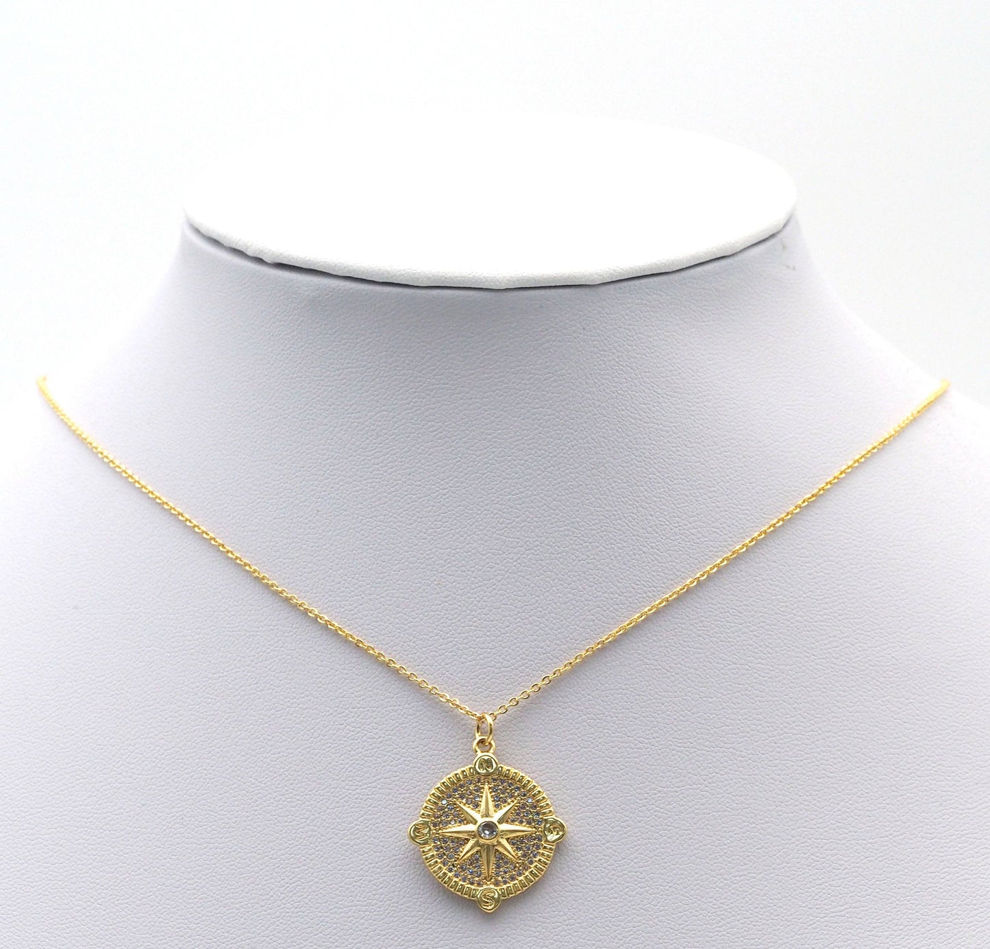 Gold CZ Pave North Star Medallion Coin Charm, Sku#LX116