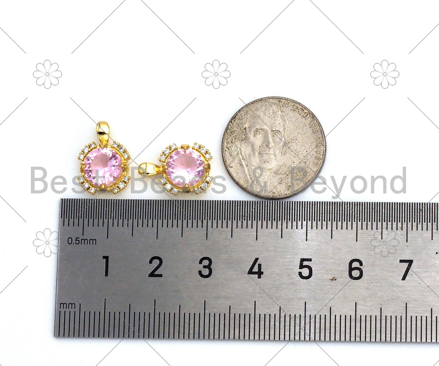 Pink CZ Micro Pave Cute Round Shape Pendant, 18K Gold Filled Round CZ Charm, Big CZ Pave Pendant, 11x15mm, Sku#LK372