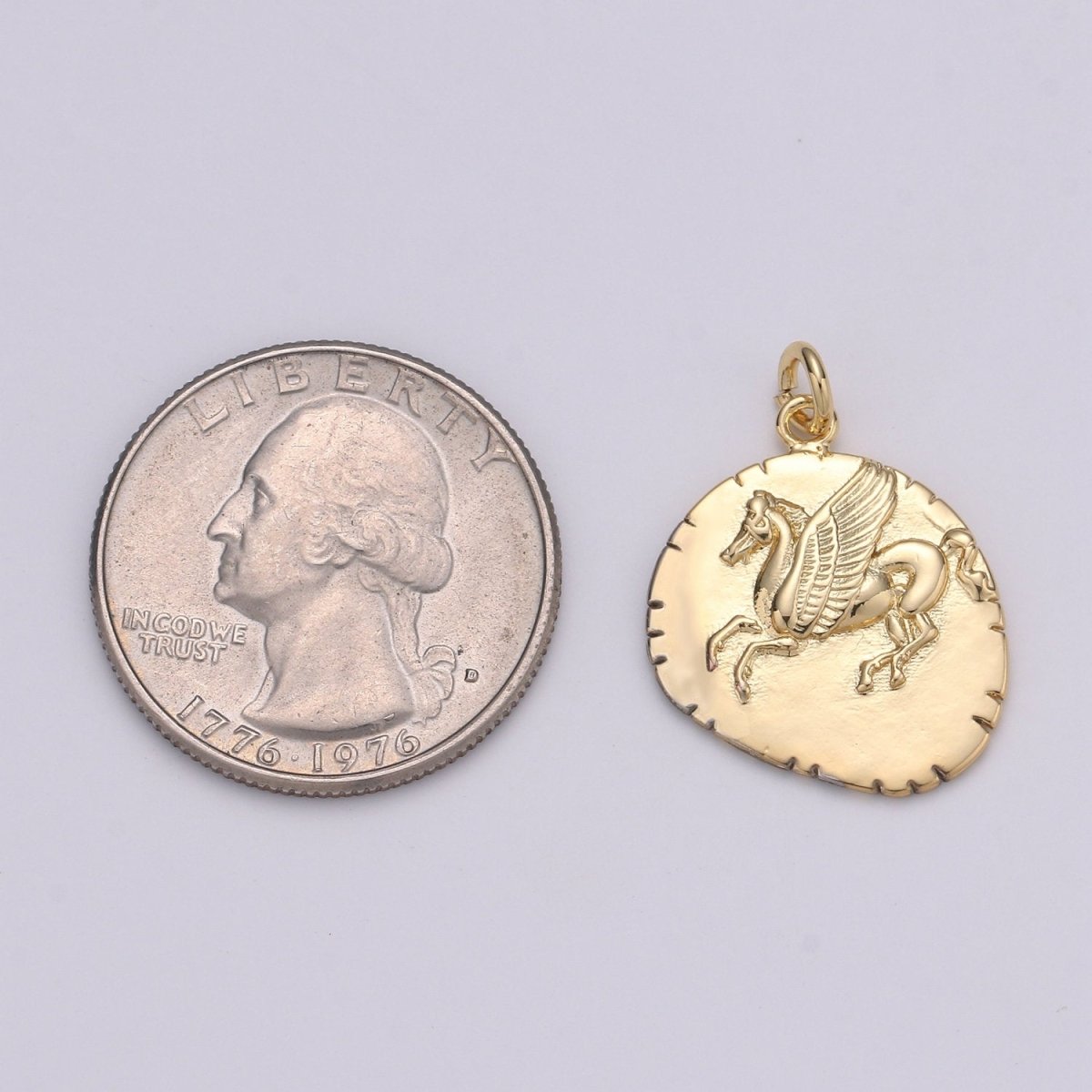 14k GF Greek Pegasus Gold Coin Pendant, Flying Horse Coin Pendant, Al- Buraq Coin Pendant Earing DIY, Heavenly Flying Horse Coin Charm D-205
