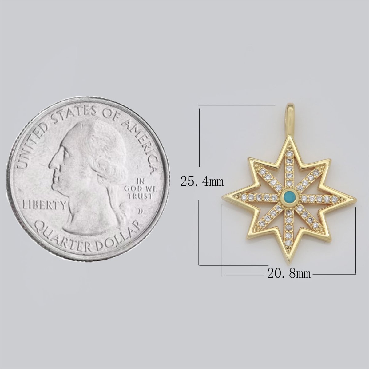14k Gold Fill Micro Pave Star Charm, Turquoise North Star Celestial Pendant Charm For DIY Necklace Bracelet Earring N-1383