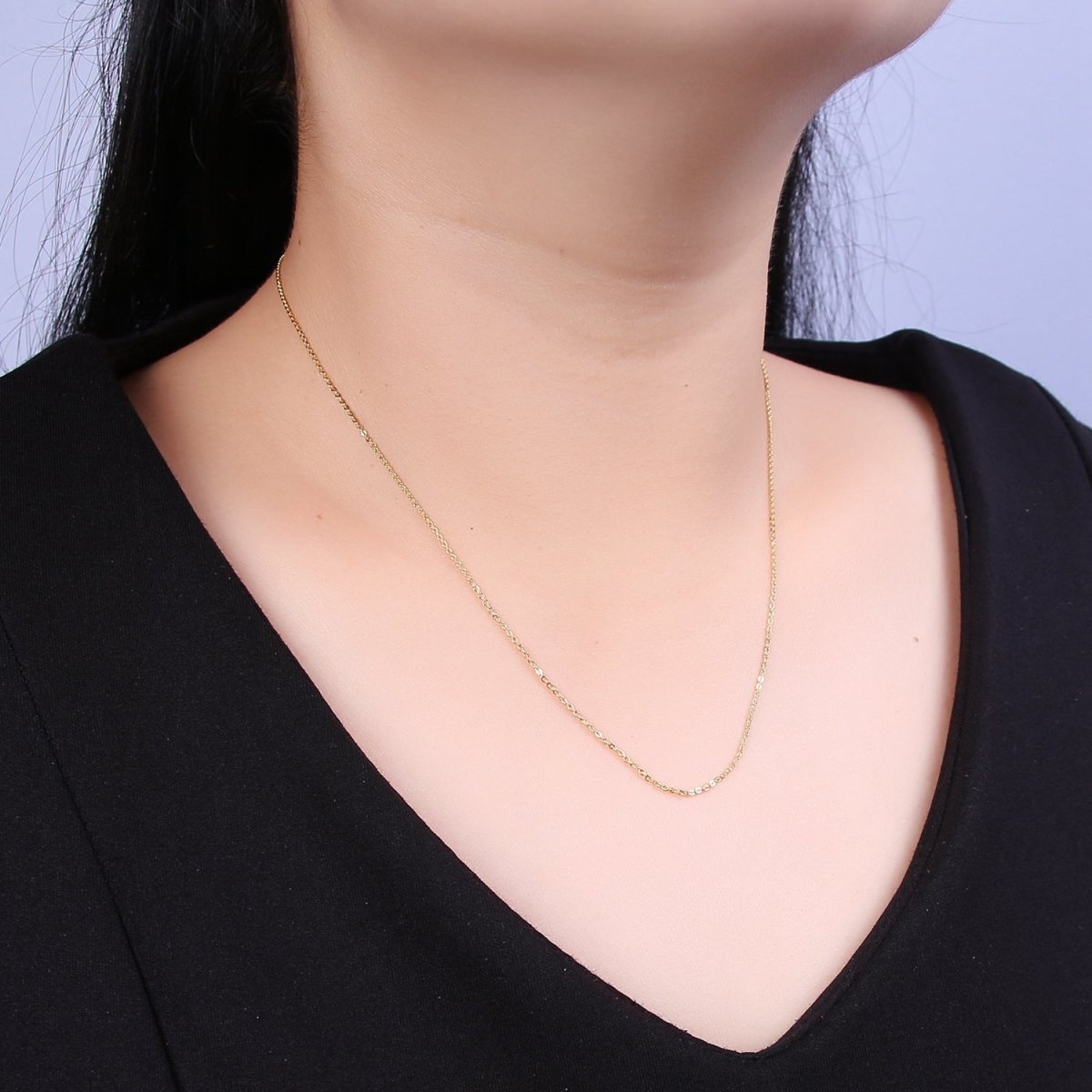 14K Gold Filled 1mm Dainty Cable Chain 18 Inch Layering Slider Necklace | WA-737