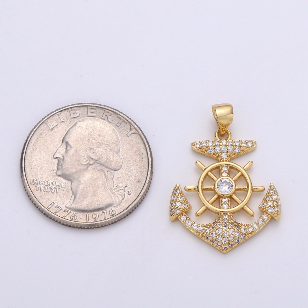 14K Gold Filled Anchor Pendant Craft Supplies For Necklace Bracelet Jewelry Making Micro Pave Sailor Charm J-001
