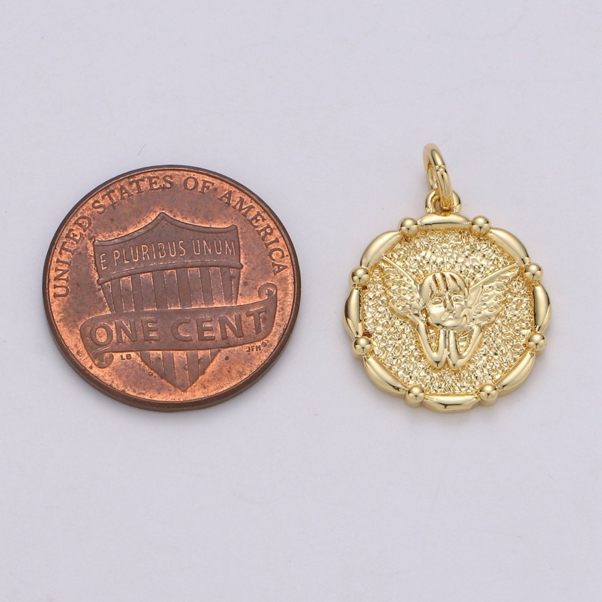 14k Gold Filled Angel Pendant Charm, Cherub Pendant Charm, Gold Filled Medallion Charm Round Disc Coin Charm For DIY Jewelry, D-676