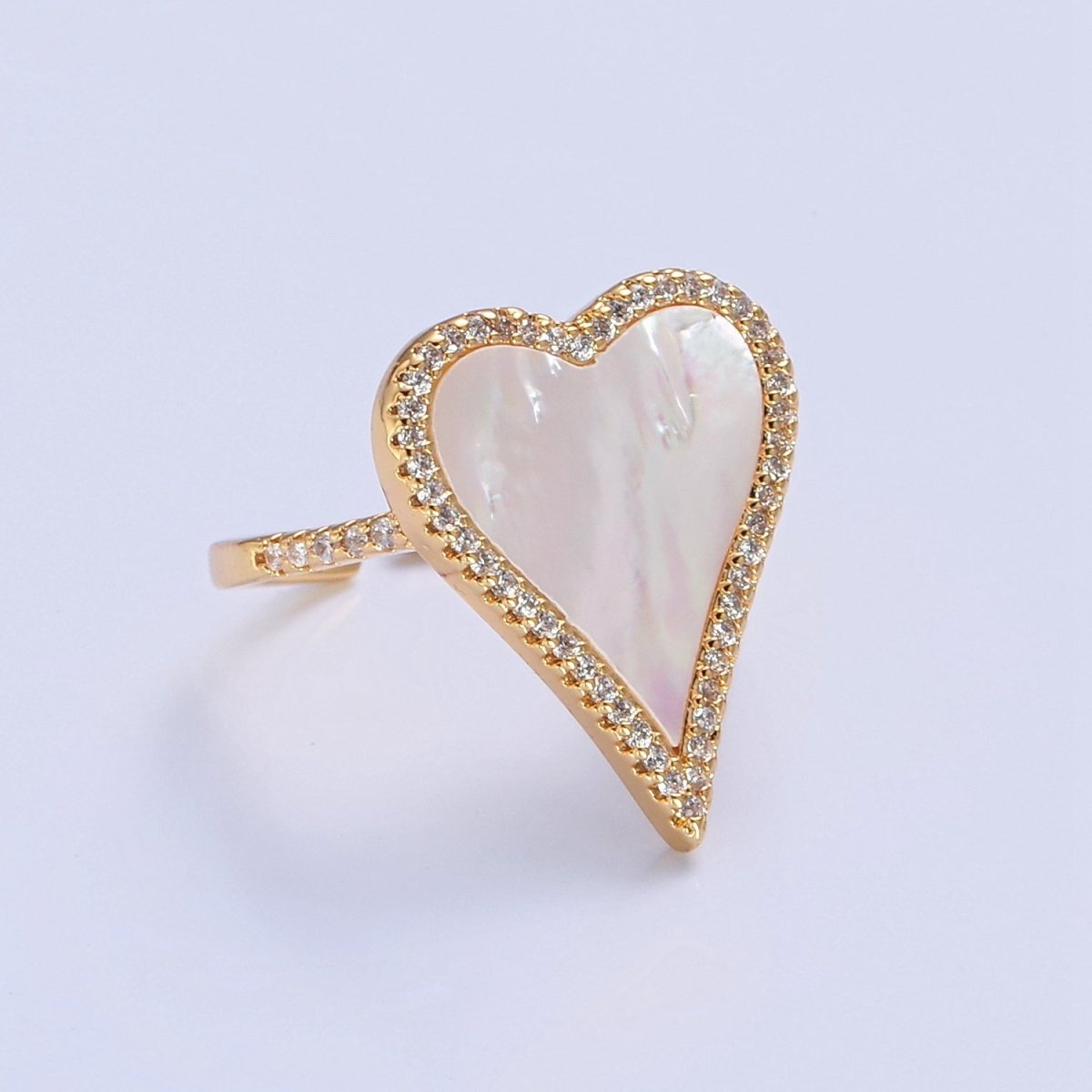 14K Gold Filled Black White Heart Ring, Dainty Gold Love Ring, Waterproof Friendship Ring, Pearl Heart Ring O-2198 O-2199