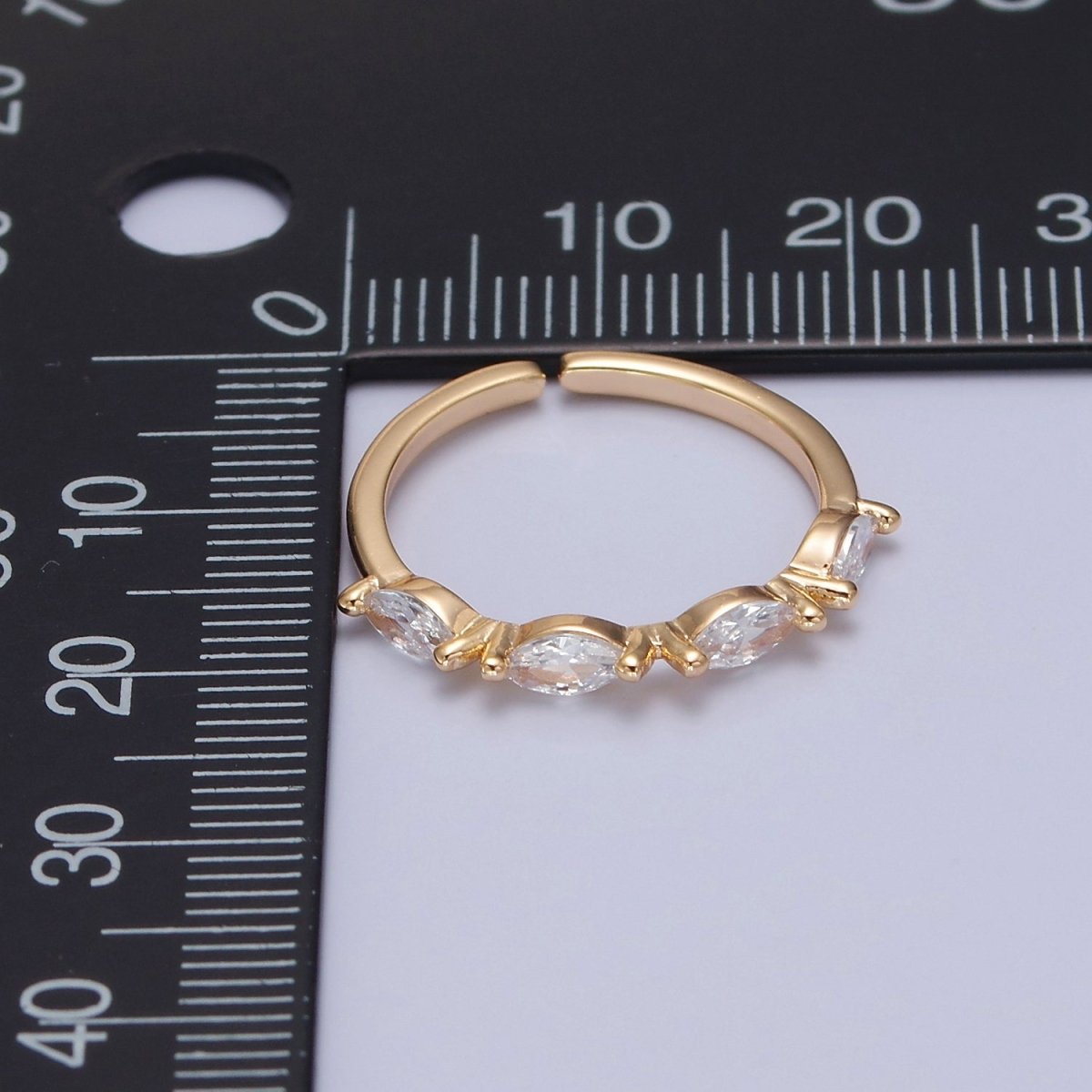 14K Gold Filled Eye Clear Marquise Lined Thin Gold Adjustable Stacking Ring | O-2150