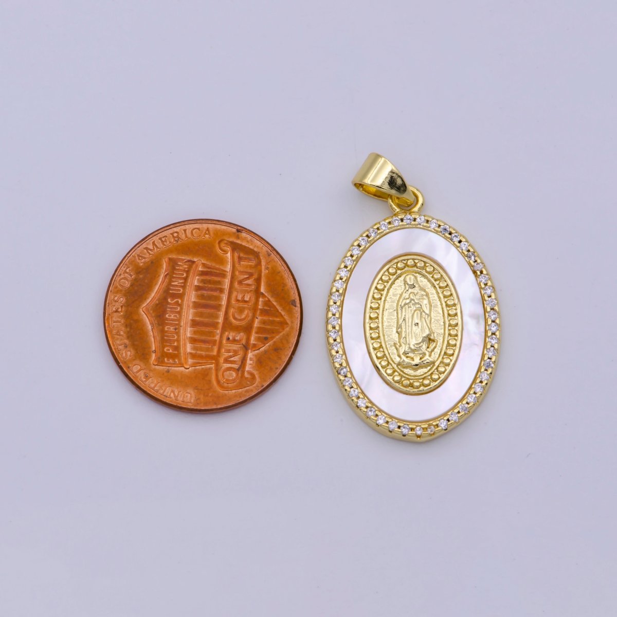 14k Gold Filled Lady Guadalupe Pearl Pendant Micro Pave Charm for Religious Necklace Jewelry Supply N-1433