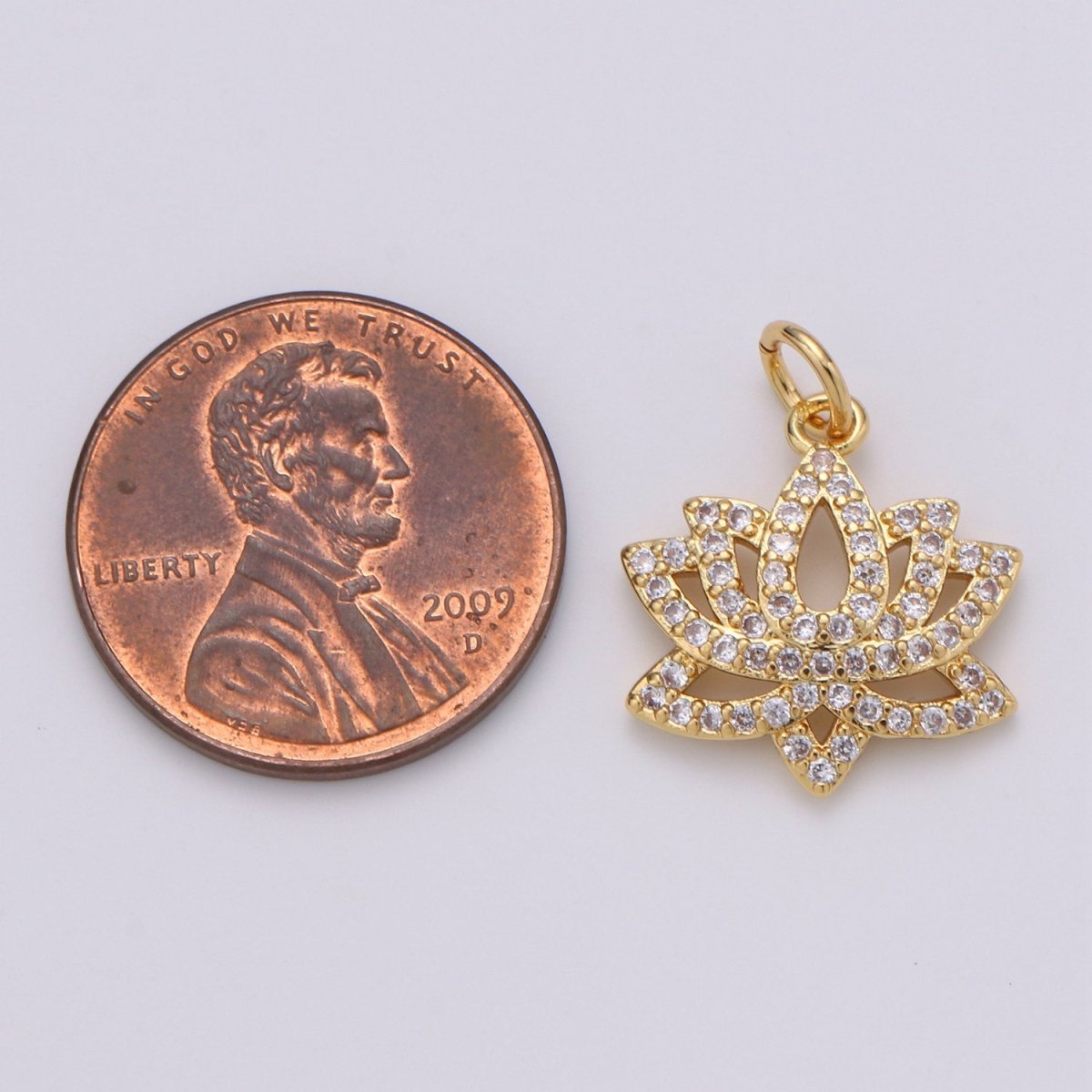 14K Gold Filled Lotus Flower Charm, Micro Pave Cubic Zirconia Mini Pendant C-246