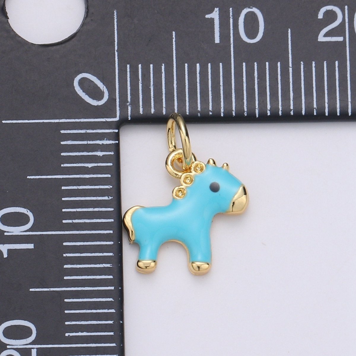 14K Gold Filled Mini Teal Horse Little Pony Blue Enamel Epoxy Charm | D-756