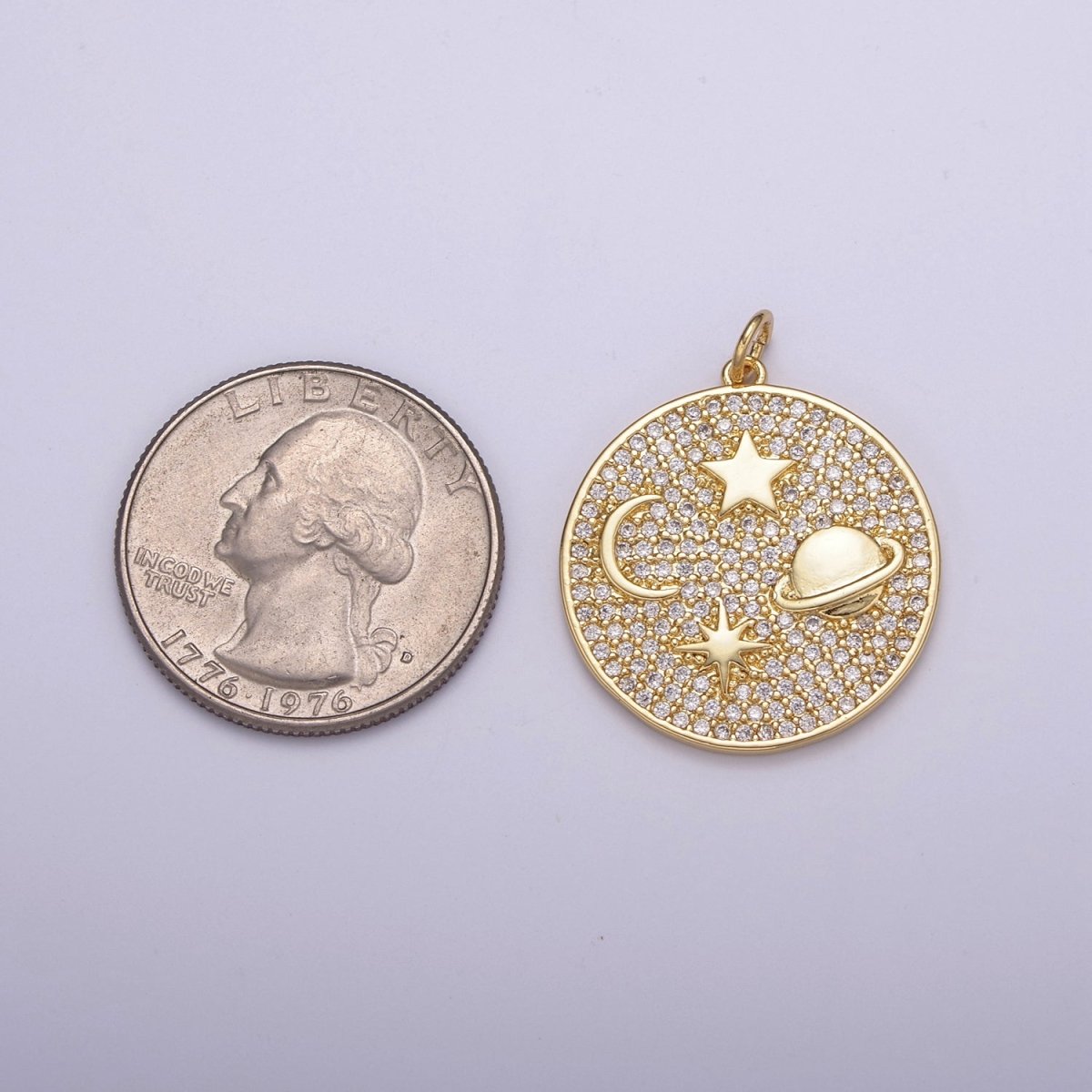14k Gold Filled Planet & Stars Charm, Planet Charm, Star Jewelry, Space Galaxy Pendant Cubic Zirconia Finding N-237