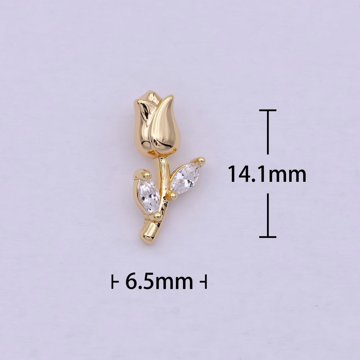 14K Gold Filled Small Rose Flower with Marquise Leaf Charm | C-384