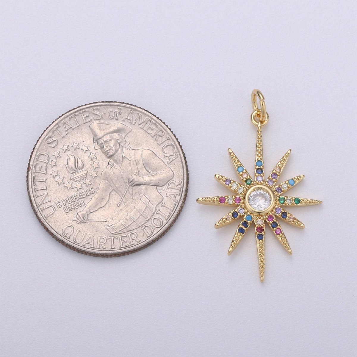 14k Gold Filled Starburst Charm Micro Pave Star Charm, Rainbow Cubic Charms, CZ Gold Celestial Charm, Dainty Minimalist Jewelry Supply C-469