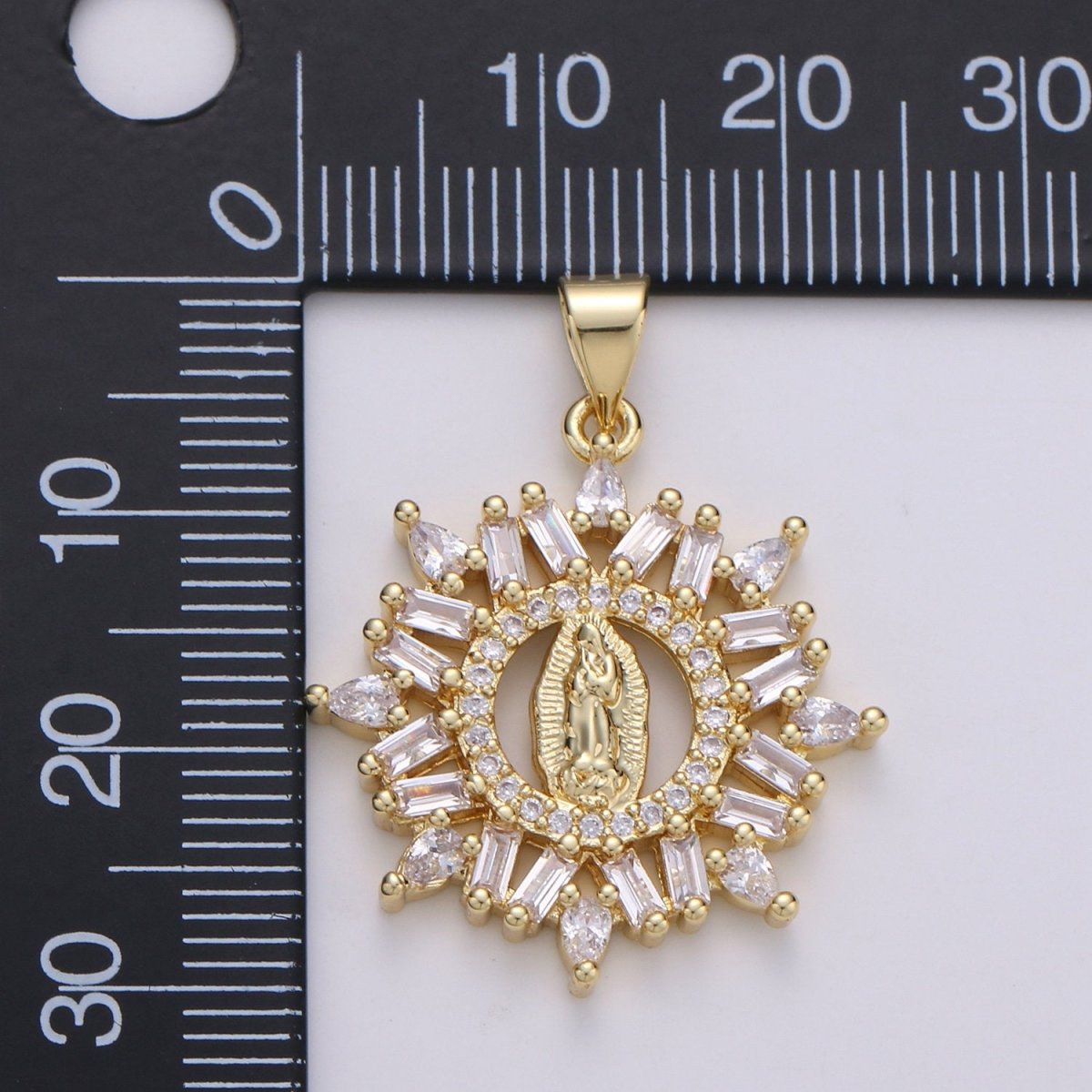 14K Gold Filled Virgin Mary Pendant, Cluster CZ Pendant Craft Supplies For Necklace Bracelet Jewelry Making Micro Pave Baguette Charm I-698