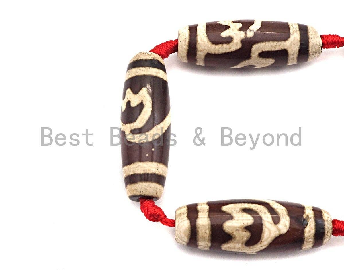 1pc/8pcs Natural Tibetan Beads, Large long Barrel Tibetan beads, Brown White Dzi Agate Beads, 15x40mm, sku#U547