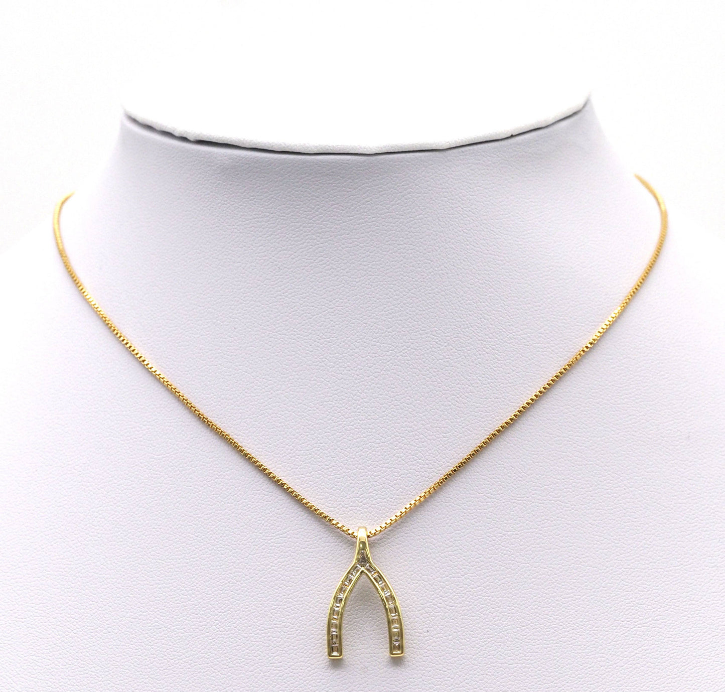 Gold Baguette CZ Wishbone Charm, Sku#LX106