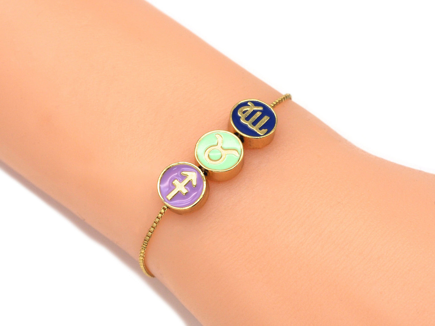 Gold Enamel Twelve Constellations Round Coin Spacer Beads, Sku#G434